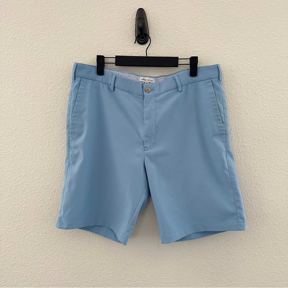 Peter Millar Performance Golf Shorts Salem Cottage Blue Sz 36 Tech Preppy Sport